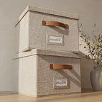 Decorative File Organizer Box Set of 2 - Collapsible Linen Filing Cabinets by ZICOTO
