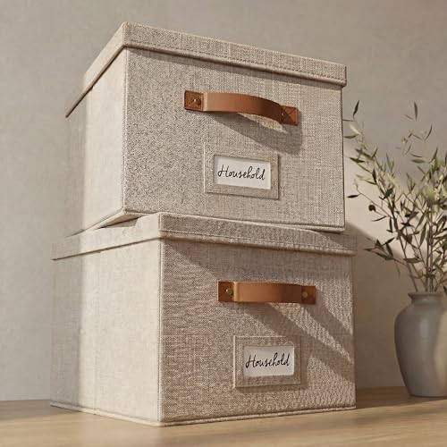 Decorative File Organizer Box Set of 2 - Collapsible Linen Filing Cabinets by ZICOTO