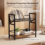 2-Tier Desktop Bookshelf, Office Desk Shelf Organizer, Slanted Book Rack - Image 5