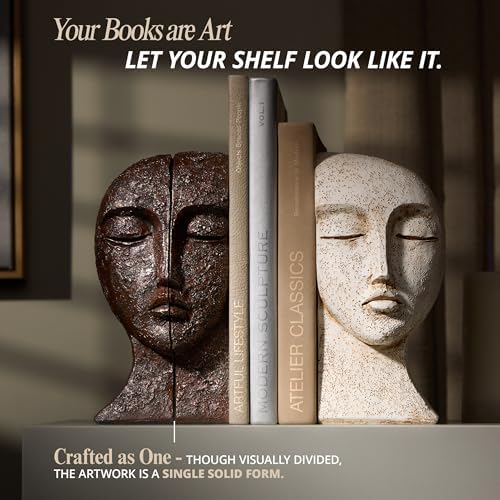 Heavy Duty Bookends for Heavy Books, Book Ends for Shelves, Unique Decorative Book Ends, Aesthetic Bookshelf Decor, Modern Home Decor Sculptural Book Holder/Book Stoppers, The Tranquil Faces - Image 6
