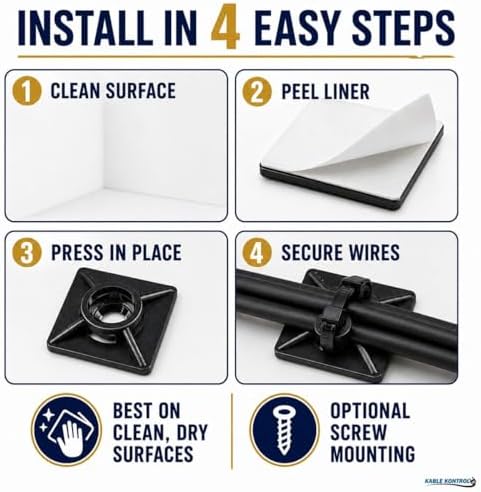 Kable Kontrol Zip Tie Mounts, 3/4” Black, 13000 Pcs Adhesive Backed - Image 5