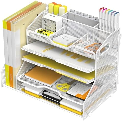 YINGHUA 5-Tier Mesh Desk Organizer and File Holder, Letter Tray - White by YINGHUA