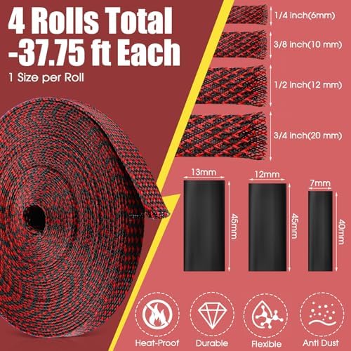 Tatuo 151 ft Braided Cable Sleeve Expandable Wire Sheathing(Red, Black) - Image 2