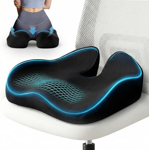 Sytopia Extra Large Office Chair Cushion, 19" x 17" Ergonomic Memory Foam Seat Cushion, Pressure Relief for Tailbone Pain, Sciatica & Hip Pain, Booster Pad for Sitting & Driving, Extra Cover (Black) by Sytopia