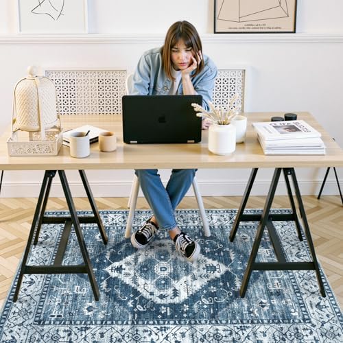 Anidaroel Office Chair Mat for Hardwood & Tile Floor, 4x6 Floor Mat for Office Chair, Under Desk Rug for Rolling Chair on Hardwood, Low Pile Carpet Floor Protector Rug, Easy to Clean, Blue - Image 2