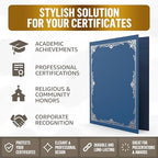 50 Pack Double Sided Certificate Holders 8.5x11 Blue - Heavyweight 300gsm Cardstock Diploma Holder - Dual Certificate Folder Letter Size Award Certificate for Graduation with Silver Foil Diploma Cover - Image 2