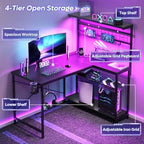 Bestier 42" L Gaming Desk with Power Outlets LED Lights, Carbon Fiber Black - Image 5