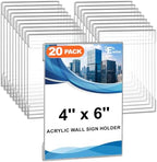 EHWINE 20 Pack 4x6 Wall Mount Acrylic Sign Holder, Wall Signs Photo Menu Flyer Display Holders, Plastic Clear Acrylic Frames for Office Home Hotel Business Store (with Adhesive Tape) by EHWINE