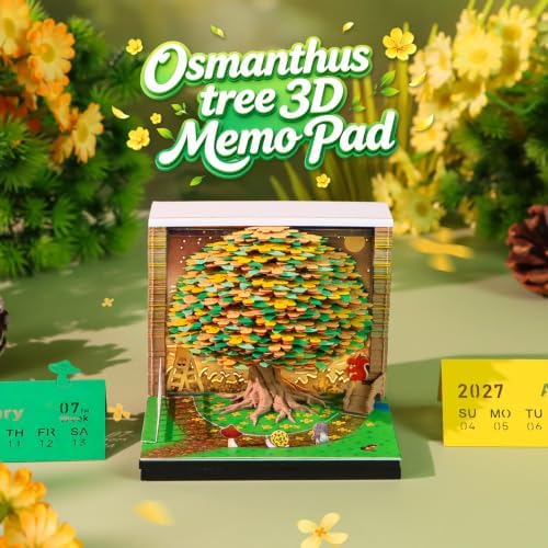 3D Calendar 2027,3D Memo Pad Time Piece Calendar 2027 Creative Desk Calendar Art Paper Sculpture Osmanthus Tree, 2027 Tear Off Calendar DIY Decorative Gift - Image 2