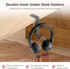 Double-Hook Design, Clamp-On Under Desk Holders, 6 Pcs Desk Mount Bag Holders, Clip-On Backpack Headphone Hangers for Tables, Portable Desk Purse Hooks, Gray - Image 3