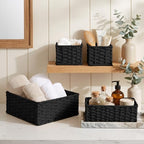 efluky 4 PCS Hand-Woven Drawer Organizer Baskets, Paper Rope Drawer Divider and Storage Trays Containers for Kitchen, Bathroom, Office, Desk, Black - Image 6