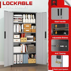 Superday 71" Lockable Steel Storage Cabinet, Locking Metal Storage Cabinets, Tall Black Grey Cabinet with 2 Doors and 4 Adjustable Shelves for Garage, Home Office, Classroom, File, Easy Assemble - Image 5