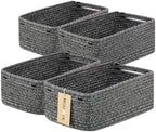 MiniArk Small Storage Baskets for Organizing | Closet Organizer Bins | Shelf Toy Basket | Woven Rope Baskets | Cube Decorative Box | Shallow Basket | 13x8.5x5.1” | 4 Packs Dark Gray by MiniArkStorageBasketsHome