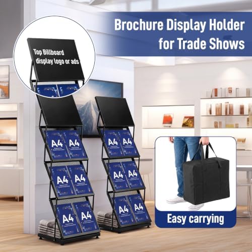AmazingSpark Brochure Display Stand Foldable Magazine Rack Portable Double A4 Size Literature Brochure Holder Magazine Rack Metal 10 Pockets with Carrying Bag for Trade Show Exhibition Office (4-tier) - Image 5