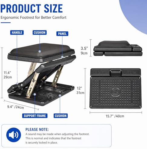 Under Desk Footrest, 4-Level Height Adjustable 12Modes Foldable Footrest - Image 5