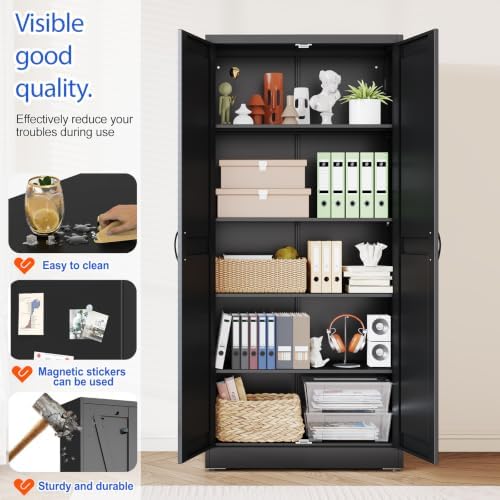 GAIOUS 71" Tall Kitchen Pantry Cabinet,Black Cupboard,Metal Storage Cabinet - Image 3