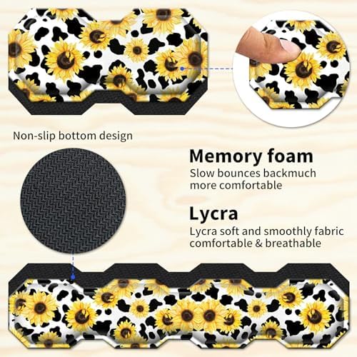 Gaming Mouse Pad Wrist Support & Desk Mat(35.4" x 15.7") & Keyboard Wrist Rest & Coasters CGFGHHUY 4 Pcs Set with Memory Foam Ergonomic Easy Typing Pain Relief - Cow Print Sunflowers - Image 4