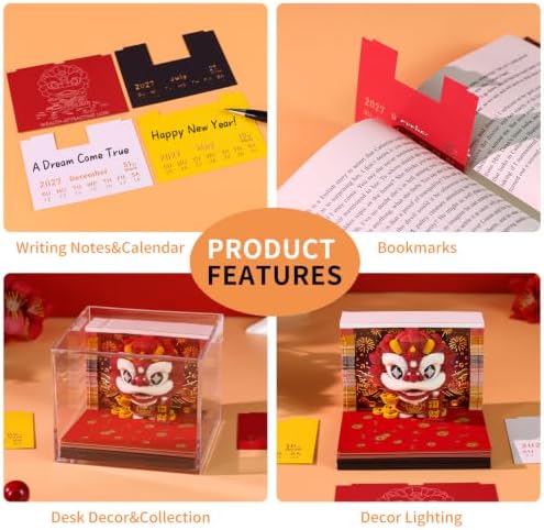 3D Memo Pad, 3D Calendar 2027, Time Piece Calendar, Tear-Off Calendars 2027, 3D Paper Carving Art Memo Pad, Art Carving Sticky Notes for Office Home Gifts Ornaments (Lion Dance) - Image 6