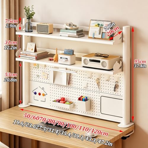Metal Desktop Bookshelf with Pegboard, Clamp on Desk Organizer Shelf, Multi-Tier Desktop Hutch for Dorm Room, Countertop Storage Display Rack, Desktop Bookcase for Study Offices - Image 2