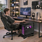 Adjustable PC Tower Stand with Charging Station & Pegboard,Carbon Fiber - Image 2