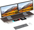 Dual Monitor Stand Riser, 40x10 in Wood & Acrylic Desktop Organizer Shelf by SSWOOD
