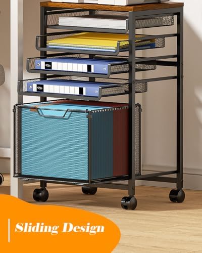 Feyejade Compact 5-Tier Rolling File Cart, Under Desk Metal Filing Cabinet - Image 4