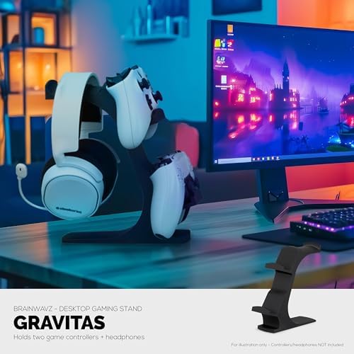 BRAINWAVZ The Gravitas - Headphone Stand & Game Controller Holder for Desk - Universal Design for All Types of Headsets & Gamepads (Black) - Image 2