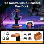 Solid Wood Metal Headphone Stand with Modular Controller Holder for Desk - Image 4