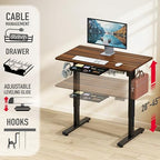 SHW 40-Inch Electric Height Adjustable Standing Desk w/Drawer, Walnut - Image 3