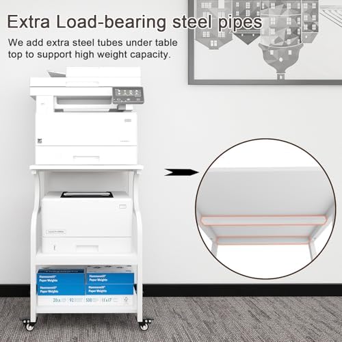 Natwind 3 Tier Large Printer Stand, 24"x20", with Charging Station,White - Image 3