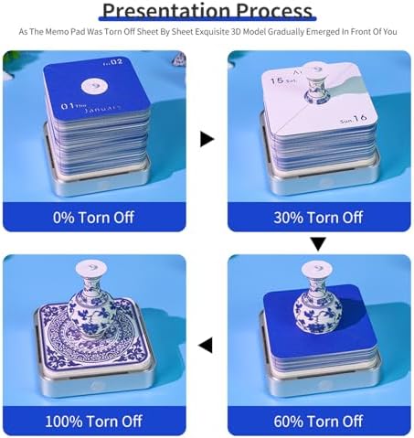 3D Calendar 2027, Desk Time Piece Calendar 2027,Tear-Away 3D Paper Art Notepad w LED Lights,Creative 3D Memo Artsy Pad Calendars, DIY Paper Carving Gift (Porcelain) - Image 4