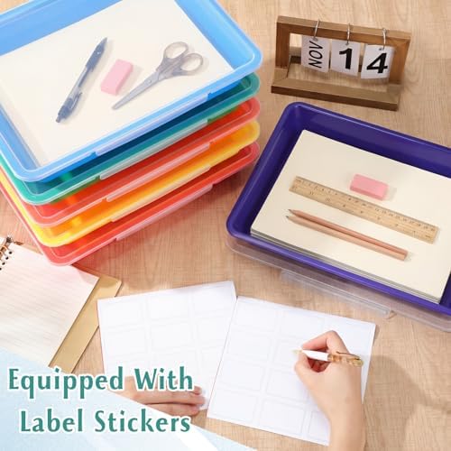 Tinlade 12 Pcs Classroom Paper Storage Bins with Lids, Rainbow, 13x10in - Image 5