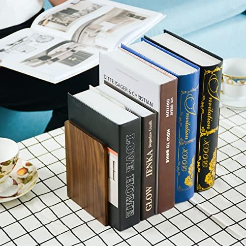 Large Bookend Hold Heavy Books-7x4x5in 2 Pack Non-Skid Wood Bookends Walnut - Image 4