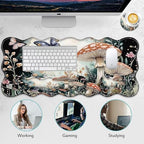 4 in 1 Desk Mat Set,Mouse Pad with Keyboard Wrist Rest,Wave-Shaped Design,Non-Slip Rubber Base,Waterproof,for Home,Office,Gaming,Mushrooms and Butterflies - Image 6