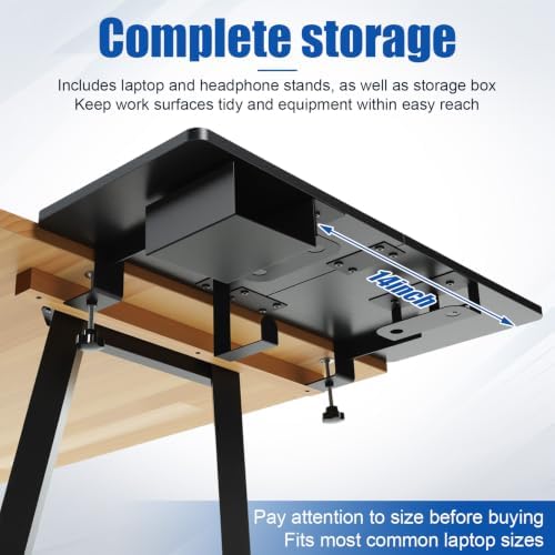 Novabright 30" x 12" Desk Extender Tray with Side Storage Rack Heavy Duty Desk Extender Under Desks Laptop Mount Keyboard Extenders for Desks with a Concealed Storage Area for Cable & Earphone (Black) - Image 4