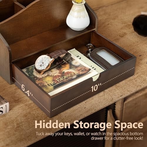 Rebee Vision Mail Organizer for Desk with 4-Slot Letter Home Decor, Brown - Image 5