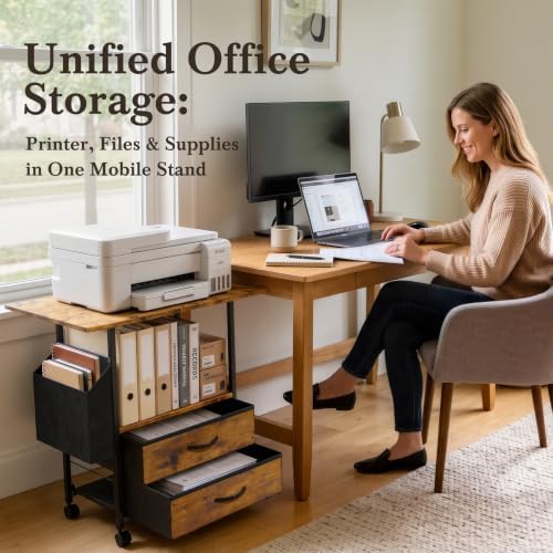 22" Large Printer Stand with 2 Drawers, Rolling Printer Table, File Cabinet - Image 4