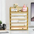 6 Tier Paper Organizer with Handle,Construction Teacher Desk Decor,Gold - Image 4