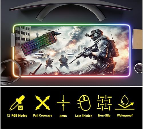 RGB Gaming Mouse Pad Large Extended Desk Mat 35.4x15.7in XXL XXXL Mousepad LED Light Up Keyboard Mat PC Gamer Desk Pad Gaming Accessories Extra Big Mouse Mats Full Desk - Urban Warfare - Image 6