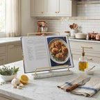 MyGift Modern Marble Cookbook Stand, Kitchen Countertop Recipe Holder Stand with Brass Tone Metal Rail - Image 4