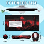 Dark City Desk Mat Set Red Moon Gothic Skyline Neon Mouse Pad with Wrist Rest 4in1 Desk Mat for Desktop Ergonomic Computer Desk Arm Wrist Anti-Slip Computer Ergonomic Mouse Pad Home Office Gaming - Image 2