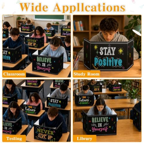 24 PCS Bulk Privacy Shields for Student Desk Blackboard Testing Dividers Motivational Words Desk Privacy Shield Study Boards Panel Partition Folder for Back to School Classroom Teacher Supplies - Image 5