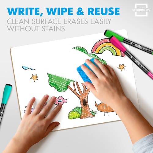 SCRIBBLEDO 12 Pack Small Dry Erase Boards 9x12 with 12 Erasers for Students - Image 4