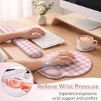 Pink Gingham Scalloped Desk Mat Set, Mouse Pad with Gel Wrist Rest,Ergonomic Keyboard Wrist Support for Women Non-Slip Desk Pad Home Office Decor - Image 3