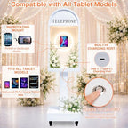 Wedding Telephone Booth Audio Guest Book Photo Booth Stand with 3 Color Ring Light 360° Rotatable Tablet Holder Built-in Type-C Charging Port Lockable Rolling Wheels for Wedding Party Events - Image 3