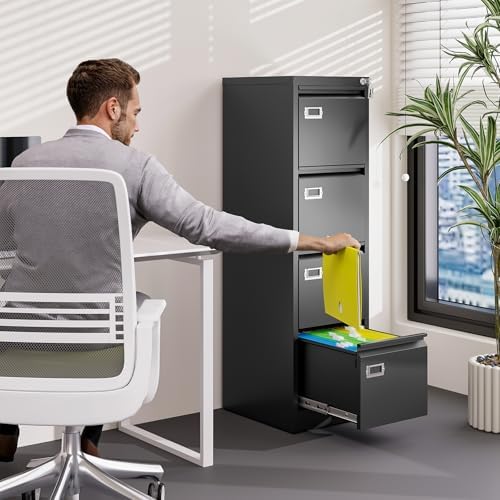 BYNSOE 4 Drawer File Cabinet with Lock Metal Vertical File Cabinet Office Home Vertical File Cabinet for A4 Legal/Letter Size Narrow File Cabinet Locked,Assembly Required - Image 2