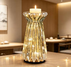 Home Decor, Mercury Glass Pillar Candle Pedestal Holders with 10 Led Lights, Lighted up Candle Holder for Pillar Candle, Glass Candlestick Holders with Timer for Wedding Dining Table Xmas (Silver) - Image 6