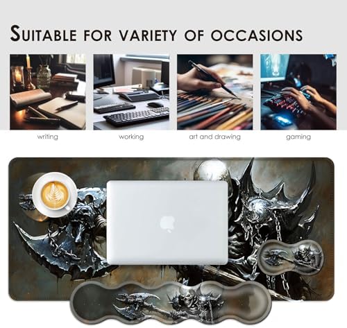 Large Keyboard Mouse Pad Set, Extended Mouse Pad+Keyboard Wrist Rest Support, Memory Foam Ergonomic Easy Typing, 4Pcs (31.5×11.8 in) Desk Pad Set for Office Home,Funny Skeleton - Image 7