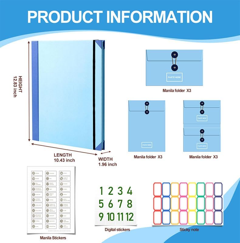 Important Document Organizer,Folders for Documents,Bound Expanding File for Important Papers/Passports/Birth Certificates, Document Holder for Home Records, Legal and Medical Papers (Blue) - Image 2