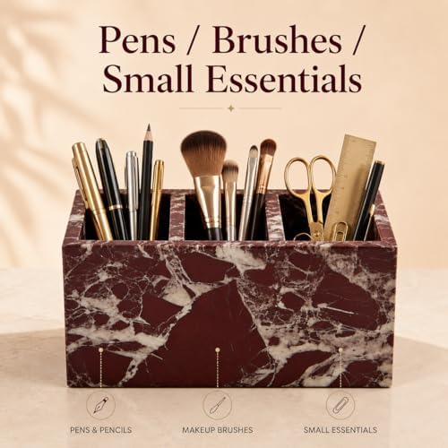 Purple Red Marble 3-Compartment Pen Holder for Desk - Image 7